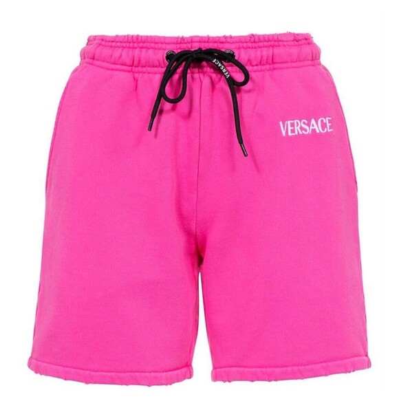 Runway Versace Logo Drawstring Distressed Jersey Pink Shorts Size 38/XS NWT - Picture 3 of 14